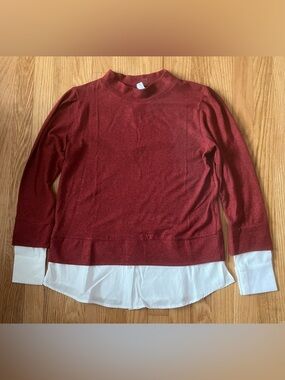 NY Collection Red MockNeck Sweater with Faux White Layered Hem - Small